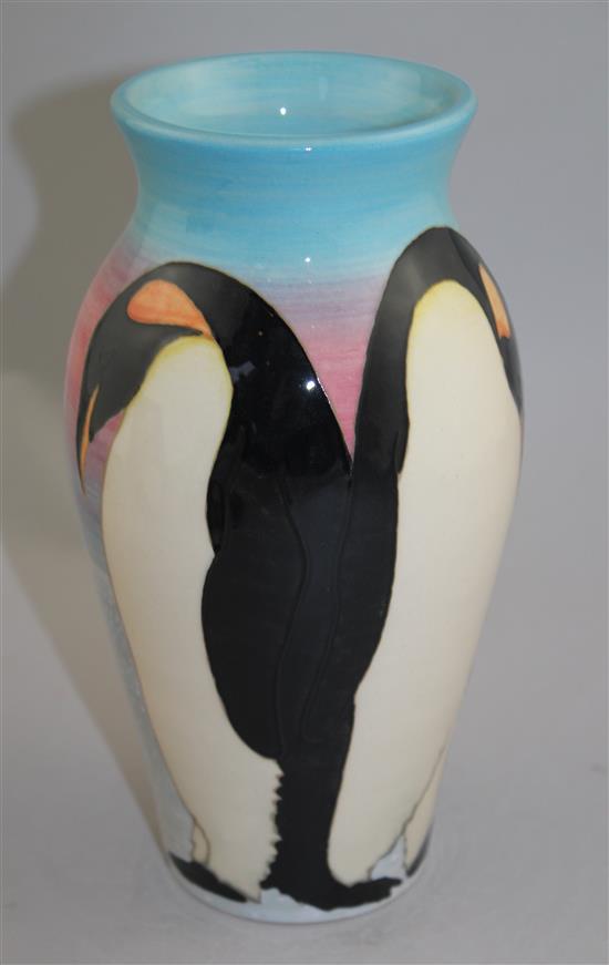 Sally Tuffin for Dennis Chinaworks. A penguin vase and a toucan vase and similar dish, penguin vase 21cm